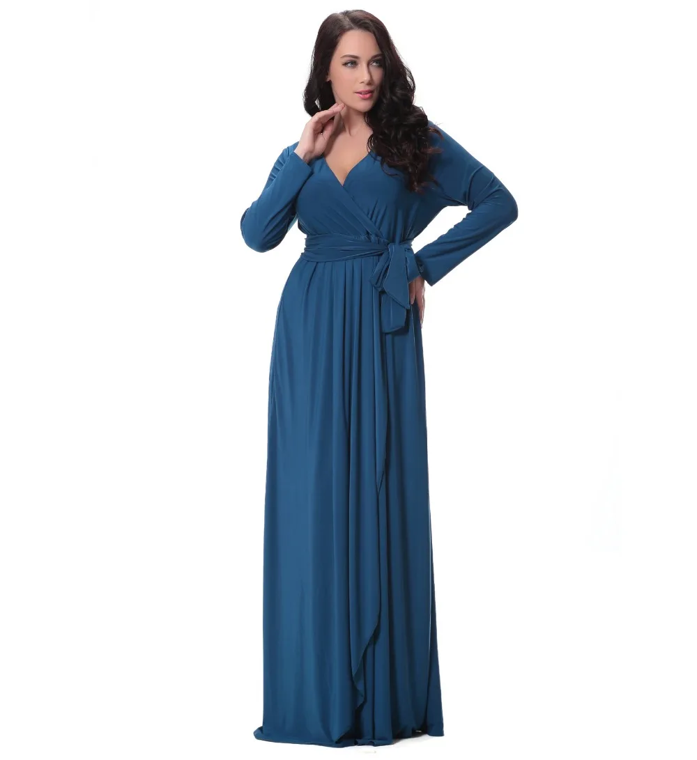 Женское платье с длинным рукавом Jilbabs и Abayas элегантное мусульманское v образным