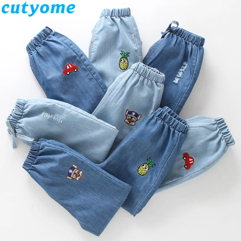 

Toddler Kids Jeans Mosquito Pants Summer Thin Pineapple/Dog/Car Denim Hot Pant for Children Rippled Baby Boys Girls Jeans Trouer