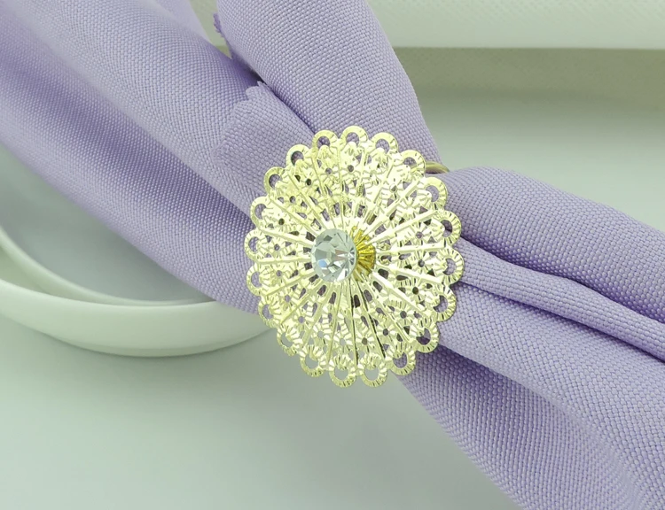 Блестящий хрустальный Цветочный стиль кольца для салфеток металлический