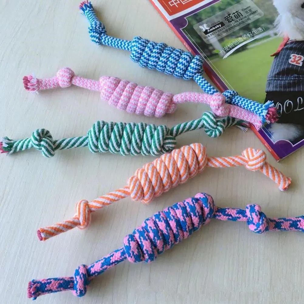 

High Quality Durable Cute Puppy Dog Cat Pet Animal Cotton Braided Bone Rope Chew Knot Healthy Teeth Colorful Playing Toy
