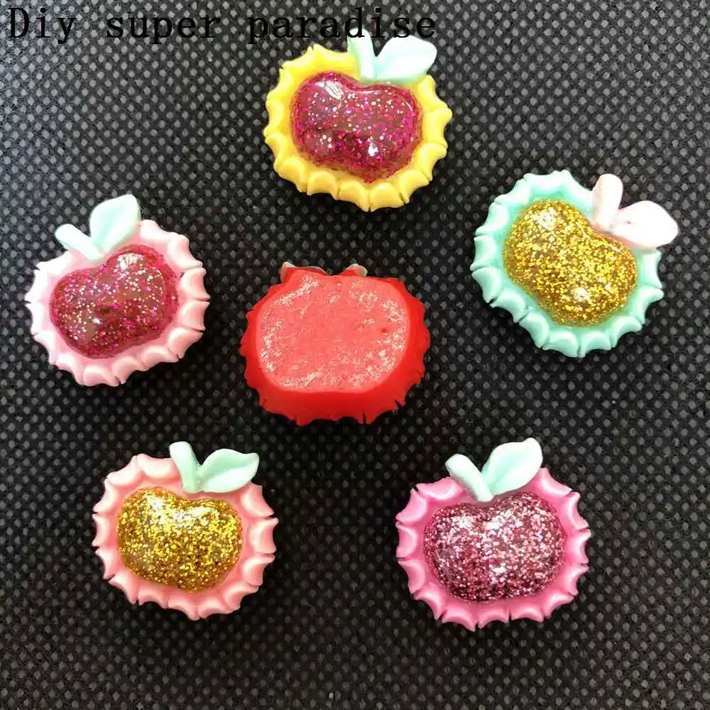 

New DIY 12pcs Resin glittering cute apple Flatback stone child scrapbook Hair accessories crafts