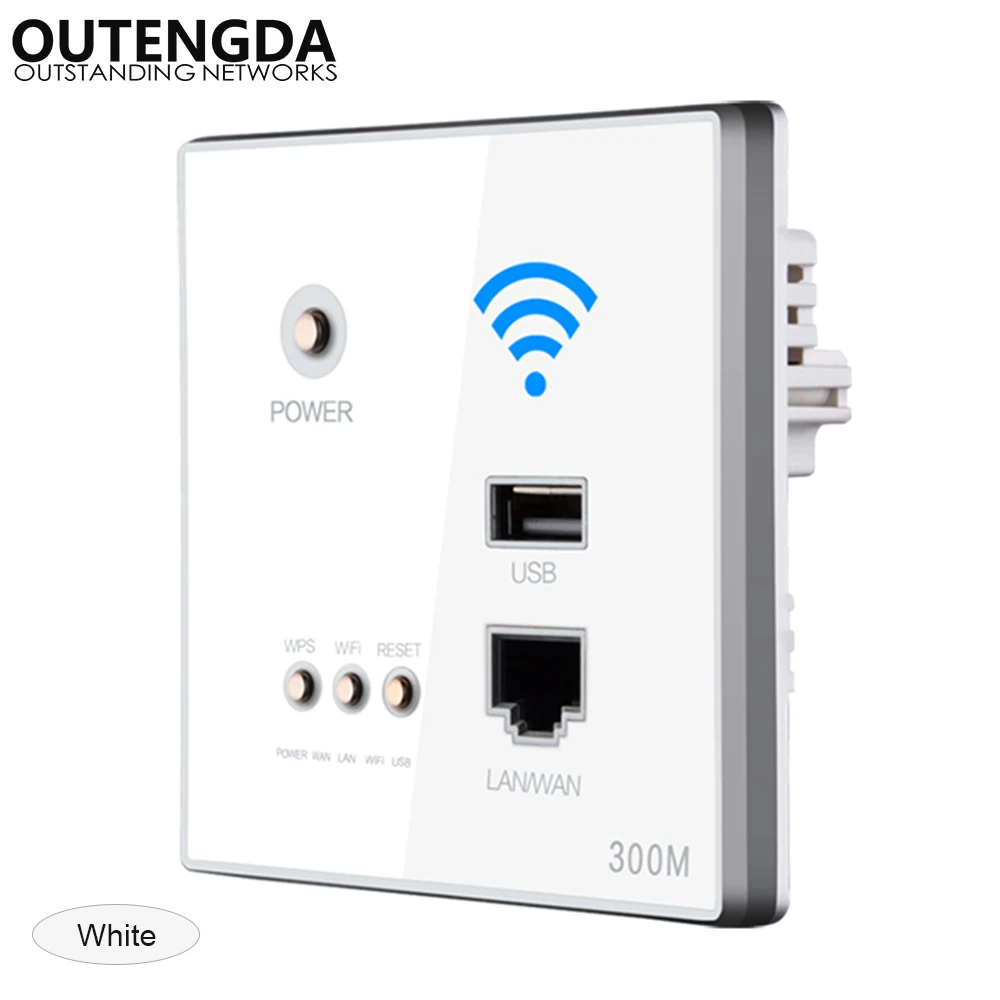 300 м Новая настенная точка доступа AP беспроводной Wi-Fi маршрутизатор USB-зарядка розетка настенное крепление Wi-Fi AP маршрутизатор с шифрованием WPS - Цвет: Белый