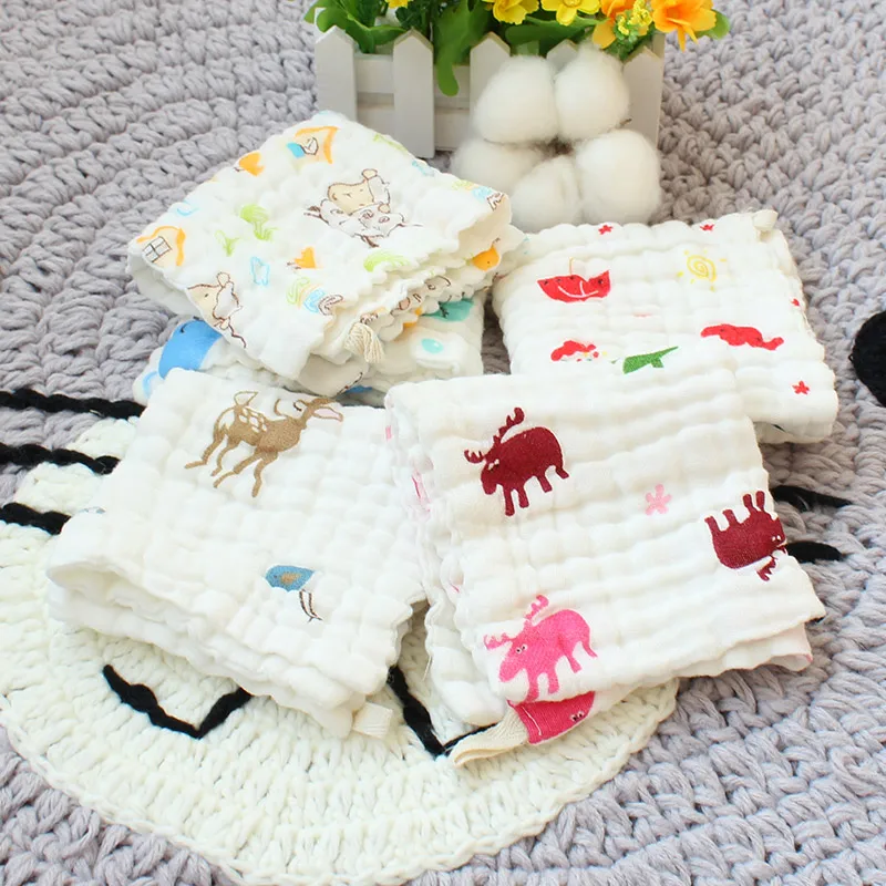 Комплект полотенец для малышей, 6 слоев, для новорожденных, 25x25 см, полотенце для ванной из чистого хлопка, Детский платок, полотенце с рисунком из мультфильма, 5 шт. в комплекте