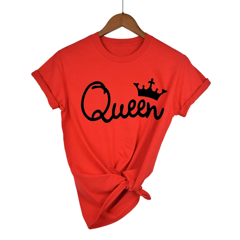 Женская футболка Queen Couples летняя с принтом короны Повседневная круглым вырезом
