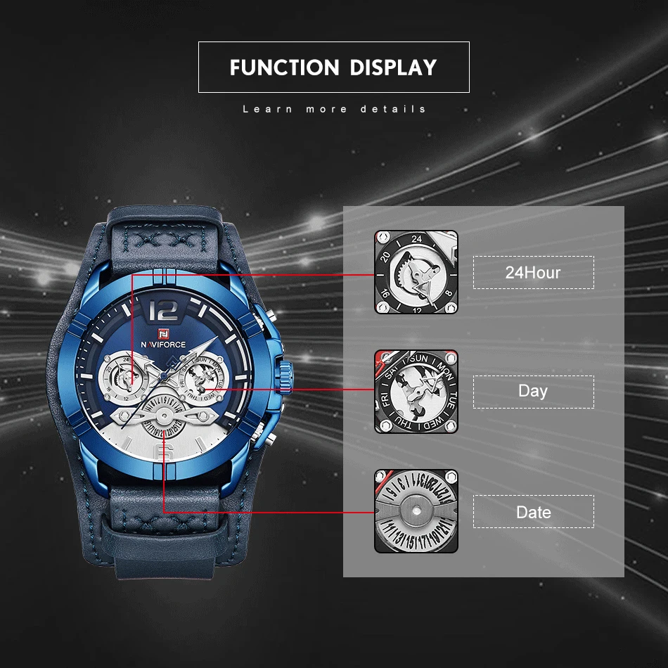 Naviforce мужские часы кожаные армейские военные Ретро стимпанк спортивные
