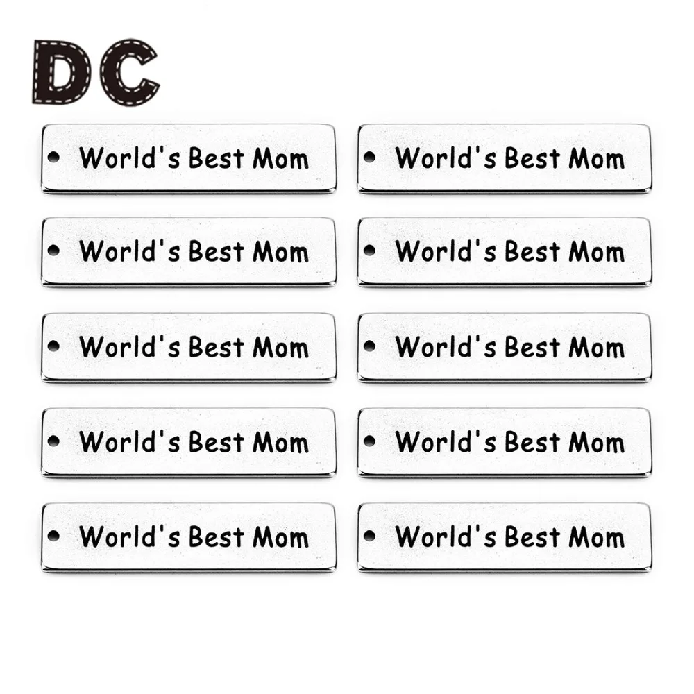 DC &quotworld's best мама&quot Нержавеющая сталь Прямоугольный кулон Подвески 5 шт./лот 10x40