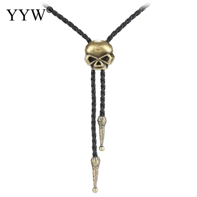 Punk cool Zinc Alloy Sweater Necklace with Nylon Cord Skull men/women necklaces pendants adjustable choker | Украшения и