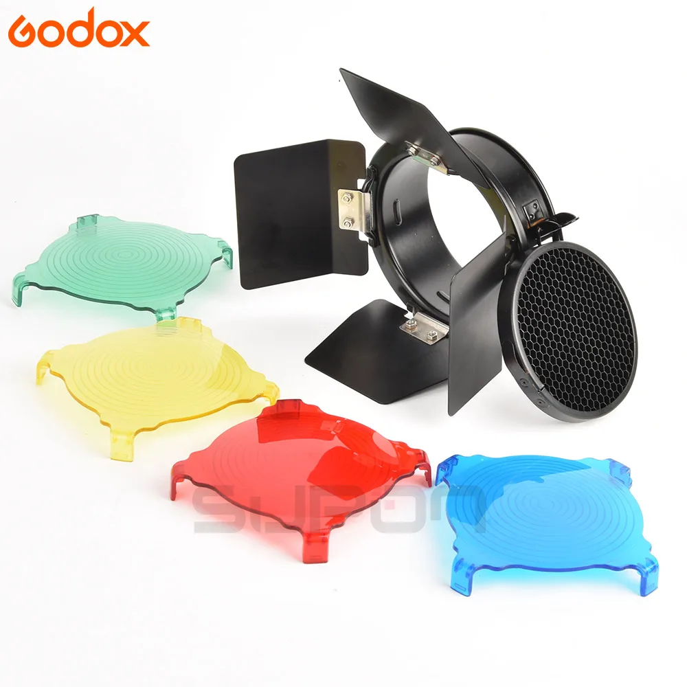 Godox-kit de Porta de Celeiro com Grade de Favo de Mel Cores para Estúdio de Fotografia Mel e 4 Flash Drive 300sdi E250 e 4 250sdi