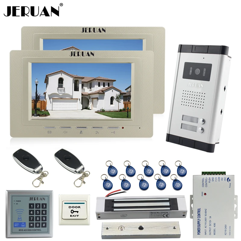 JERUAN new 7 inch color video door phone 2 Golden Monitor 1 HD Camera Apartment 1V2 Doorbell+RFID Access Control+FREE SHIPPING |
