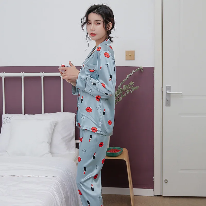 2019 Милые Губы пижамы с длинными рукавами зимние милые свободные пижамные