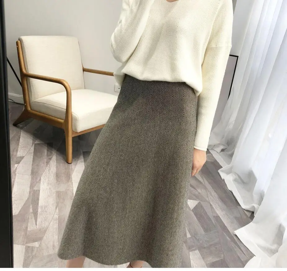 

2020 winter fashion Knitted Women Skirts a-line Skirts high waist a-line skirt