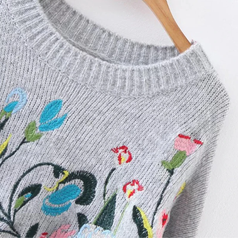 Vodiu Sweater Female Winter Women Long Sleeve Woman Pullover Flower Embroidery Fashion Casual 2019 New Hot Sale | Женская одежда