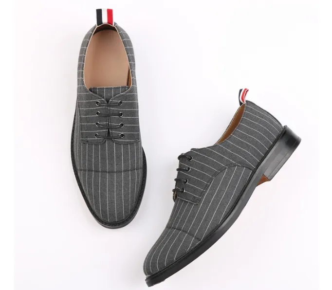 Мужские кожаные туфли в полоску черные серые дышащие | Обувь