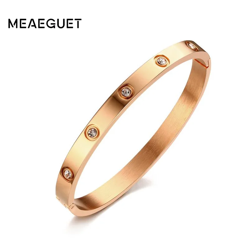Meaeguet, браслет из розового золота с кристаллами для модных женщин, Браслет-манжета, браслеты, ювелирные изделия из нержавеющей стали, ширина 6 мм