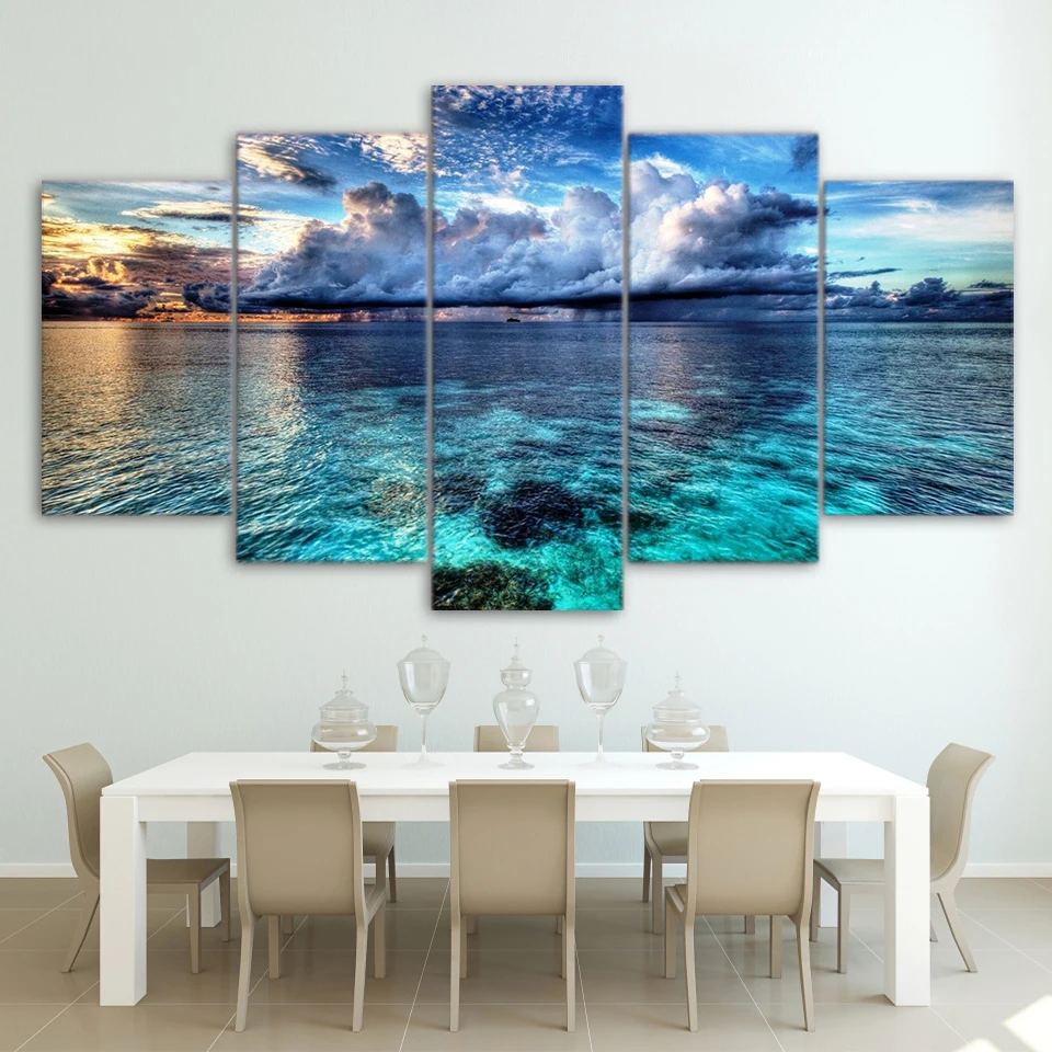 

Canvas HD Modern Wall Art Home Decoration Living Room 5 Panel Sea Wave Landscape Print Painting Modular Pictures Poster Frame