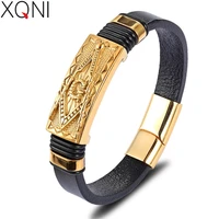 xqni multiple styles men bracelet animal pattern bangle commemorative significance genuine leather bracelet pulseiras masculina
