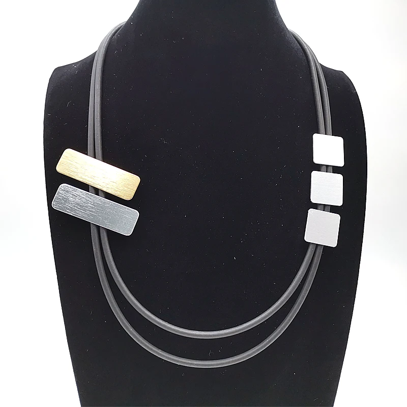 YD&ampYDBZ Harajuku Punk Style Necklace Geometric Pendant Necklaces Women's Gift Rose Gold Aluminum Sheet Leather Chain New Jewelry |