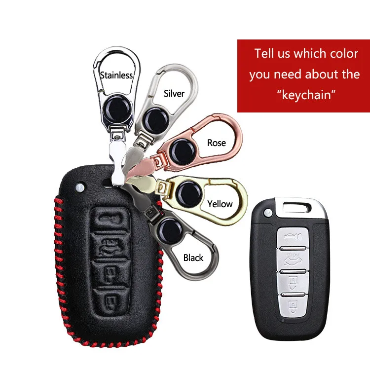 KUKAKEY 4 кнопки кожаный чехол для автомобильных ключей, чехол для hyundai длинные переместить IX35 Sonata 8 для Kia Чи Ran K2 Furui Di k5 пульт дистанционного ключа оболочки - Название цвета: 4 Button Red