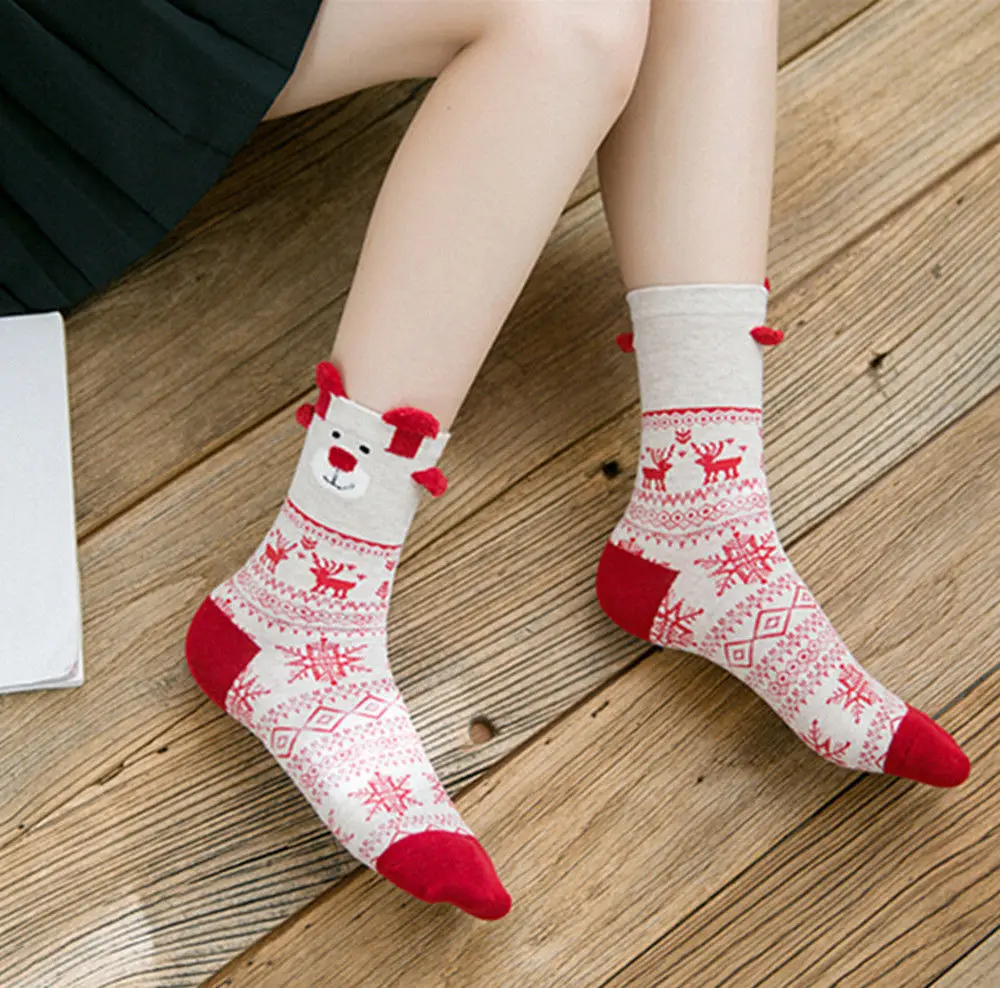 Christmas Socks Comfortable Xmas Deer Women Winter Warm Cotton Soft Breathable Ankle-High New Hot | Женская одежда