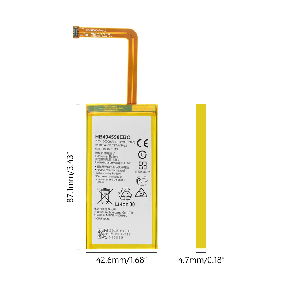 100% Новый оригинальный YCDC 3100 мАч аккумулятор HB494590EBC для huawei Honor 7 PLK-L01/UL00/AL10/TL01H +