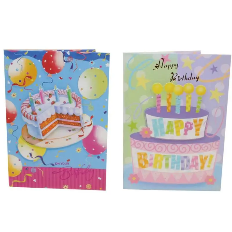 

6 шт./лот день рождения торт шаблон благословение поздравительная открытка спасибо карта складной с днем рождения Музыкальная карта