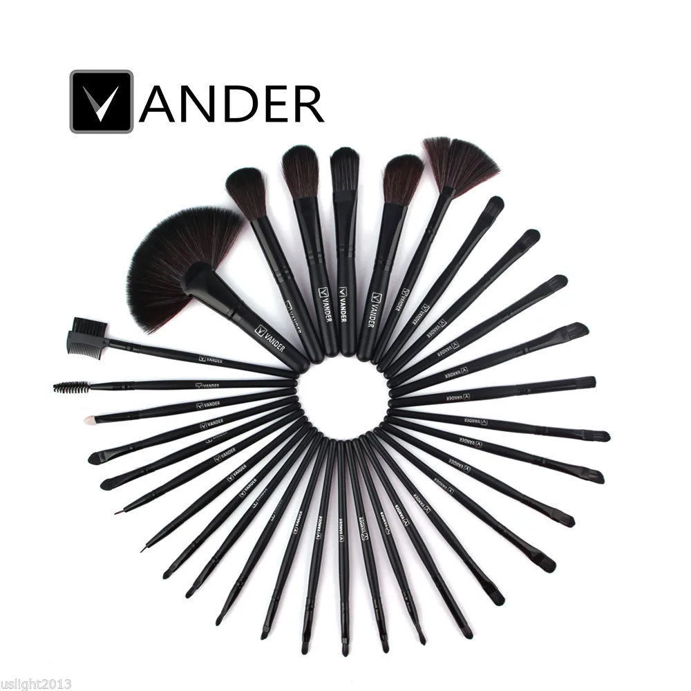 Vander 32pcs Black Professional Cosmetics Eyebrow Shadow Makeup Brushes Set Lip Powder Foundation Pinceaux Tool Kit + Pouch Bag | Красота и