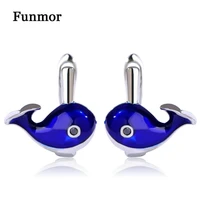 funmor vivid dolphin shape stud earrings blue enamel animal copper earrings women girls party wedding jewelry boucle doreille