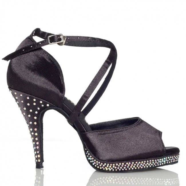 DILEECHI стразы черные атласные женские туфли на очень высоком каблуке 10 см для