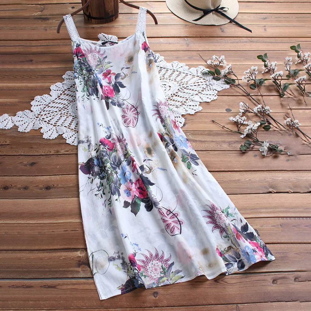 SAGACE винтажное женское платье свободного кроя с принтом из хлопка и льна ретро