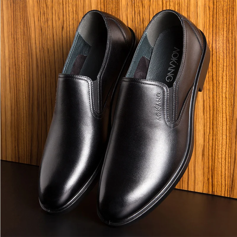 AOKANG 2018 New arrival shoes leather genuine casual comfortable fashion man high quality leisure black | Обувь