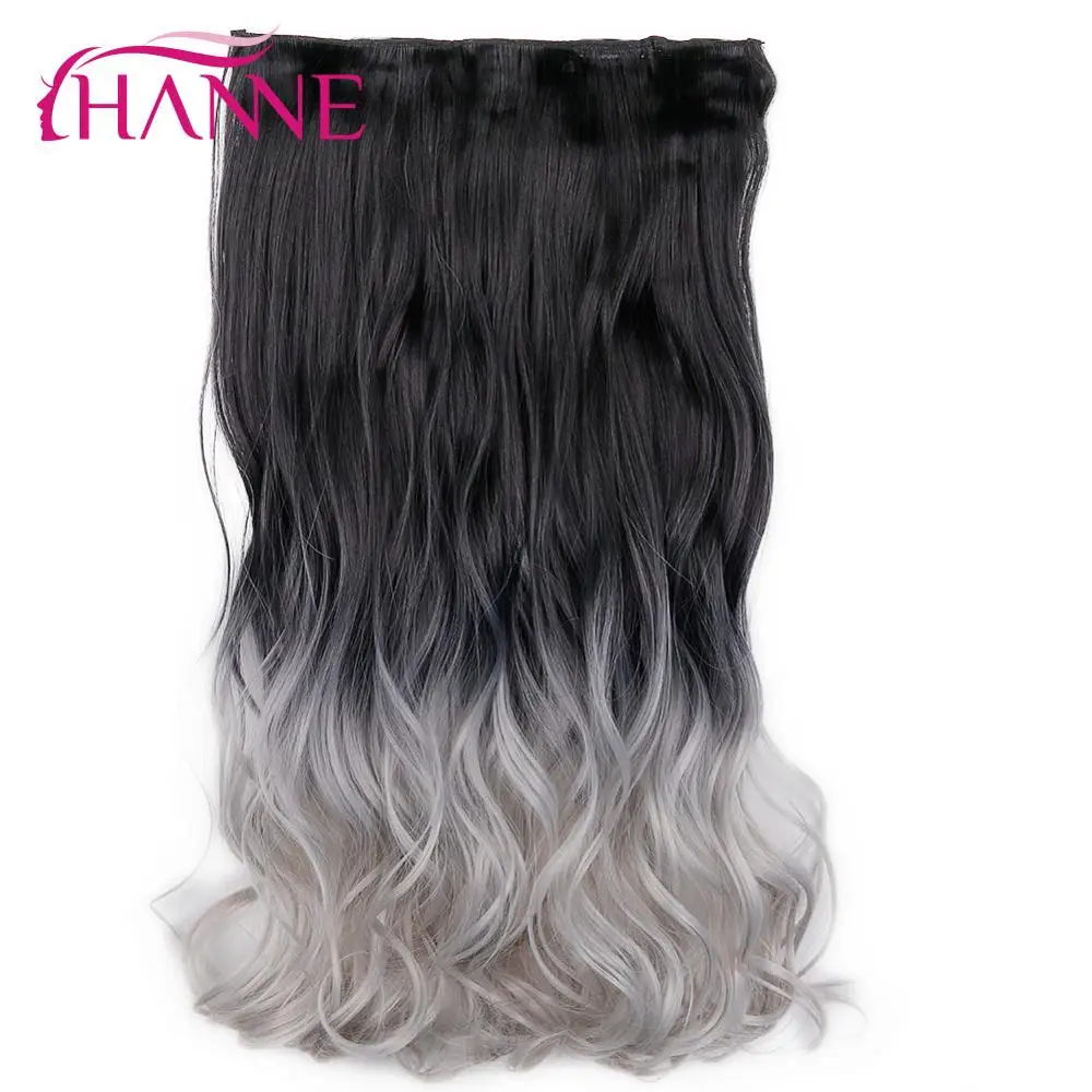 Ombre 3 HANNE 24 дюйма 60 см 5 клипс длинные волнистые смешанные коричневые и синие зеленые розовые серые синтетические волосы на заколках для наращивания - Цвет: Ombre 3