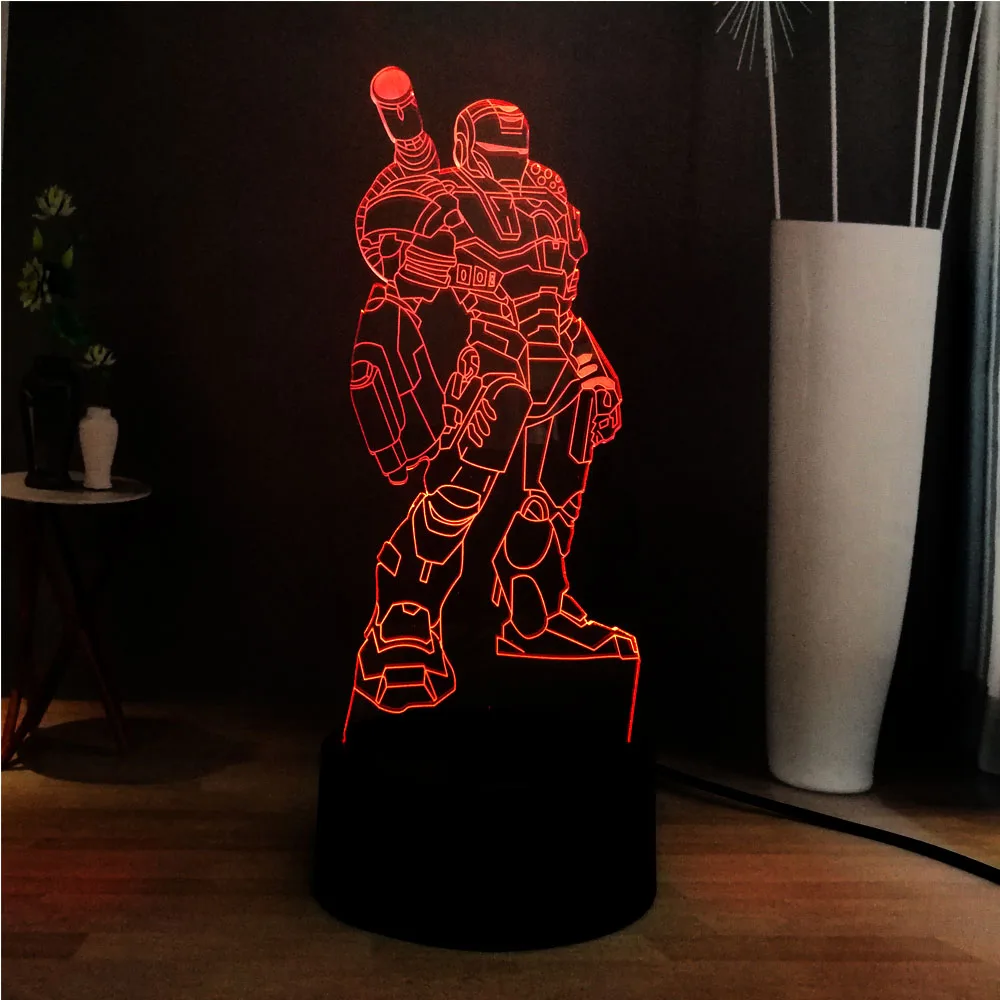 3D супергерой Железный человек мультяшный 7 цветов сменный светодиодный ночник с
