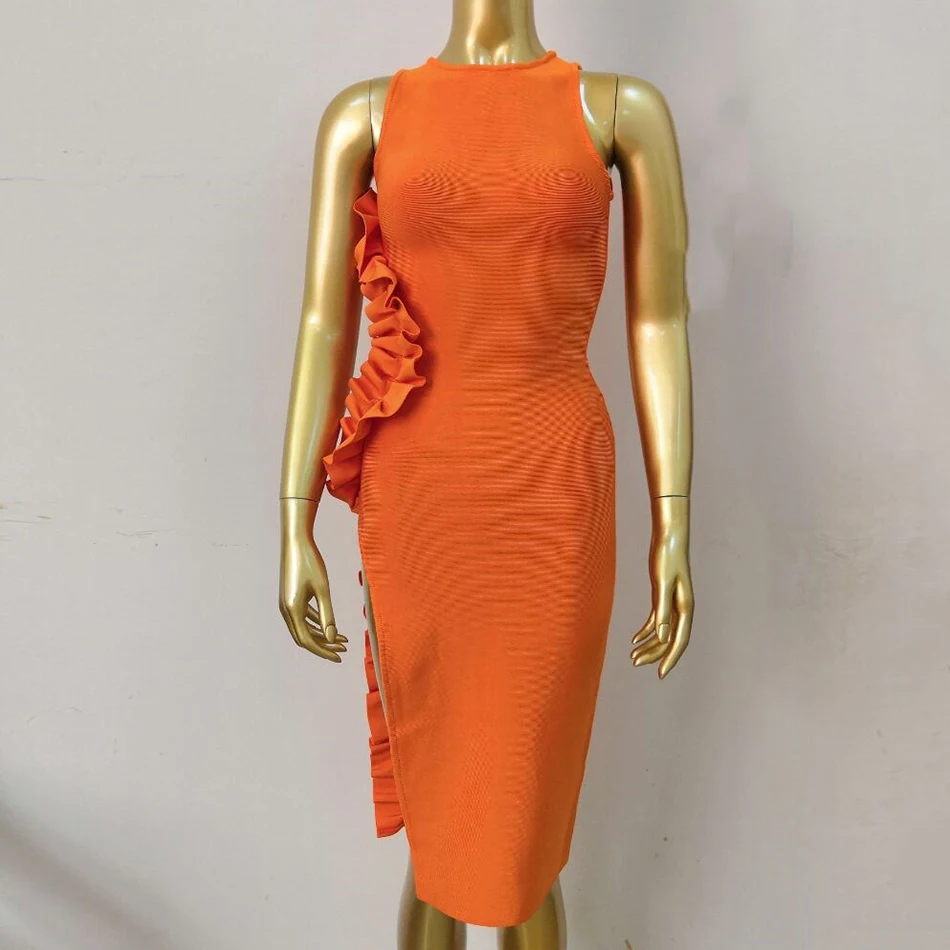 2019 летнее женское Бандажное платье Vestidos оранжевая Майка сексуальное без рукавов