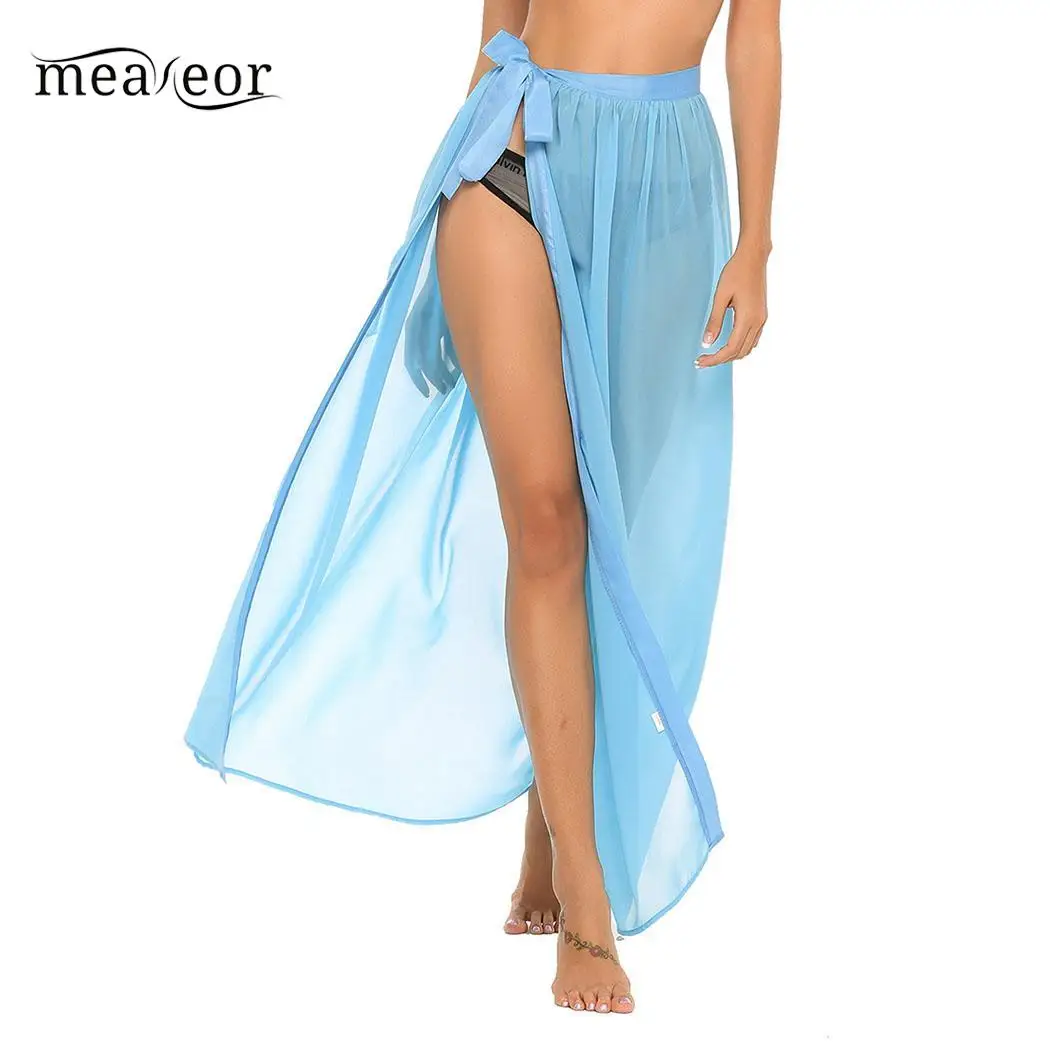 None High Women Lace-up Waist Chiffon Maxi Long Skirt Beach Casual | Женская одежда