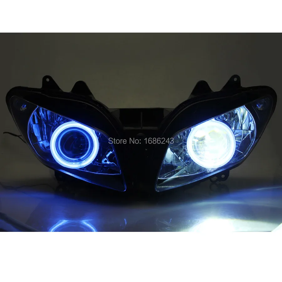 Мотоцикл 35 Вт HID проектор фара в сборе белый Ангел синий Демон глаза подходит для Yamaha YZF R1 2002-2003
