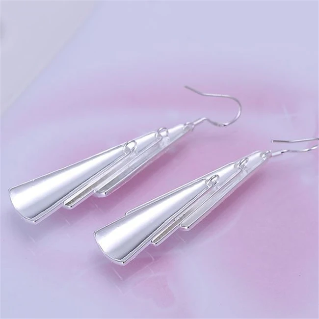 Triple Pieces Earrings Pretty Silver Plated For Women Wholesale Free Shipping 925 Charm Christmas Fashion Jewelry E015 | Украшения и