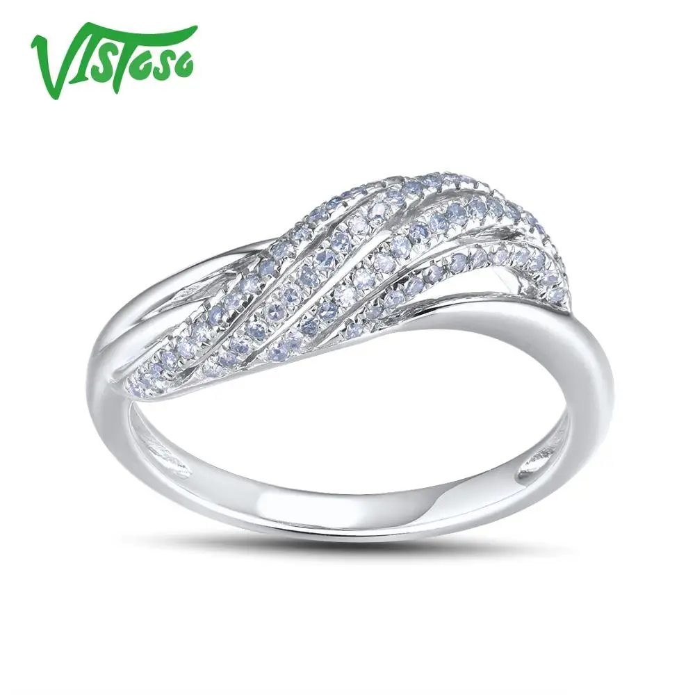 VISTOSO Genuine 14K 585 White Gold Sparkling Fancy Diamond Ring For Women Luxury Engagement Anniversary Trendy Lady Fine Jewelry