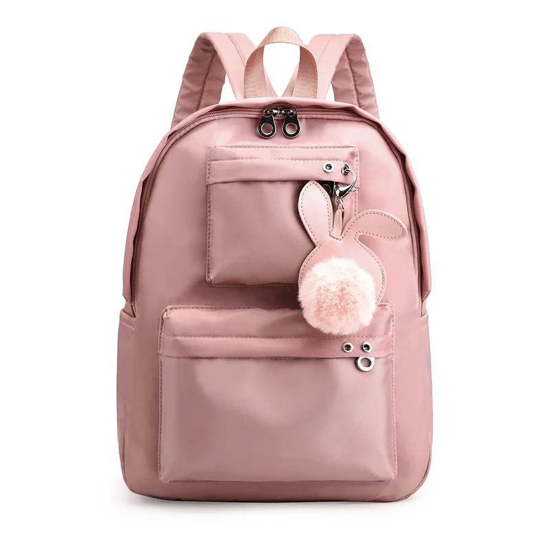 

Fashion Women School Bags Fur Ball Girl Backpack For Women Teenage Schoolbag College Wind High School Student Nylon Backpack