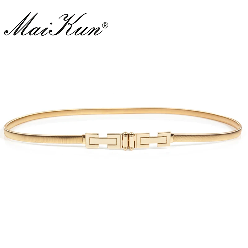 MaiKun Elastic Thin Belts for Women Luxury Gold Female Belt Designer Brand Belts for Dress