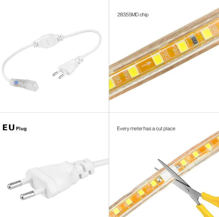 Светодиодная лента 220 В переменного тока водонепроницаемая 120 светодиодов/м 2835 SMD