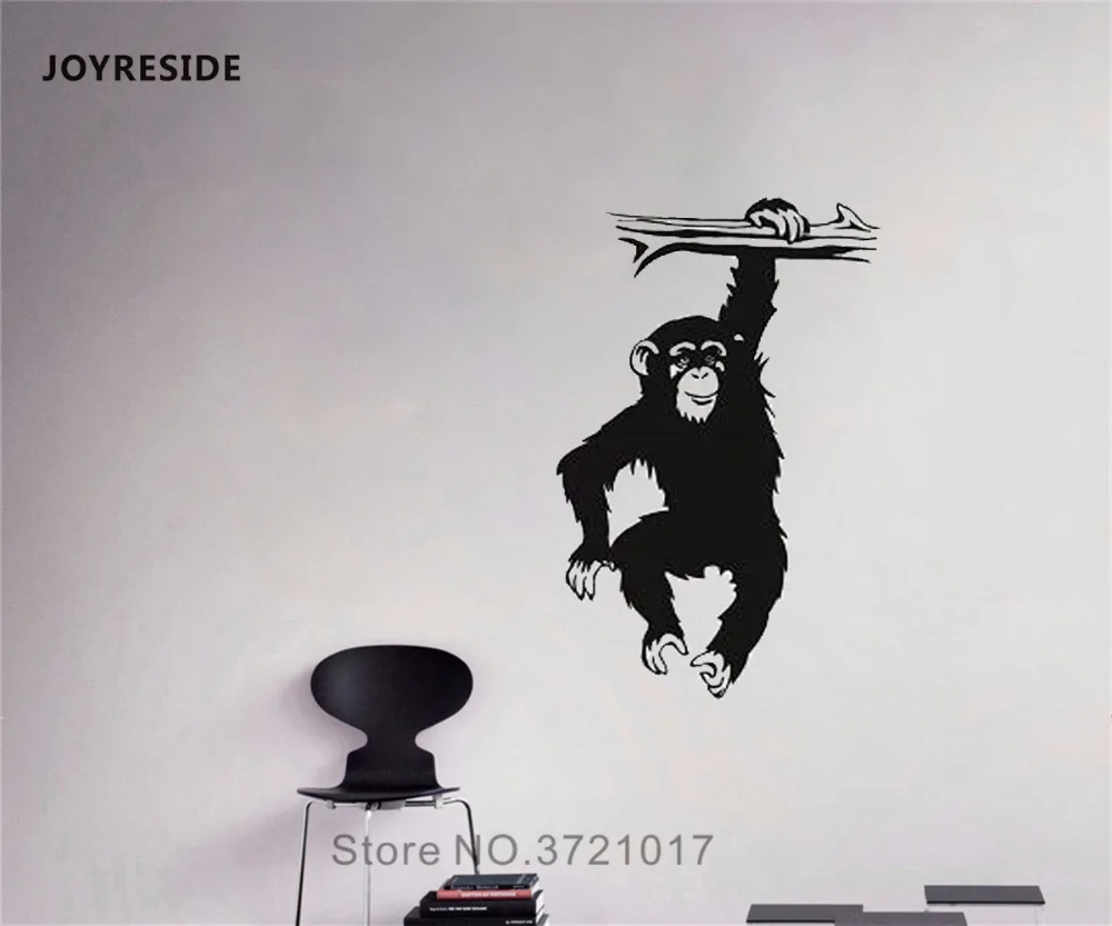 

JOYRESIDE Hanging Chimpanzee Wall Wild Animal Monkey Decal Vinyl Stickers Interior Decor Bedroom Living Room Home Art Mural A225