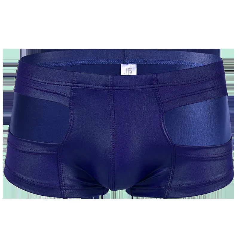 

Men Fad Faux Leathe Boxer Shorts Sexy Patent Leather Boxer Underwear Low Waist U Convex Pouch Stage Performance Erotic Lingerie