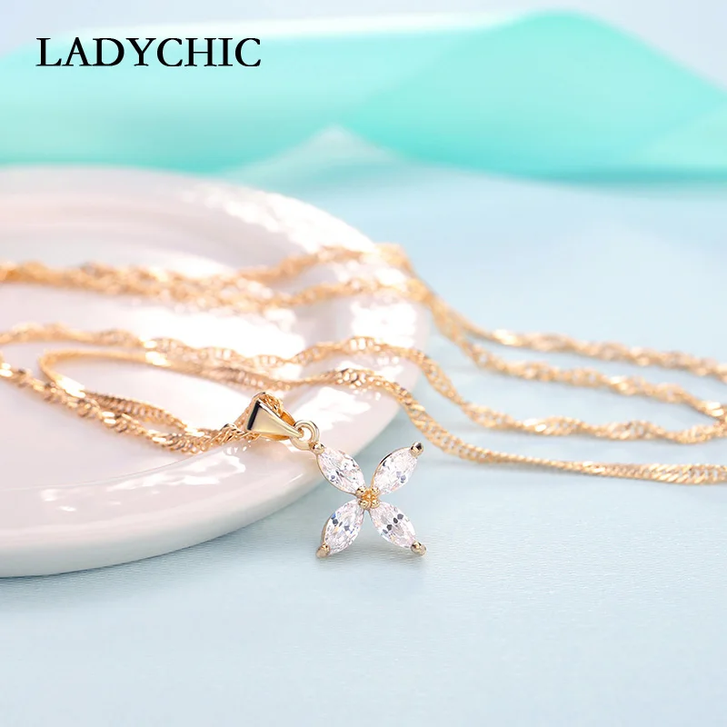 Женское колье с кулоном в виде четырехлистного листа LADYCHIC изысканная золотая
