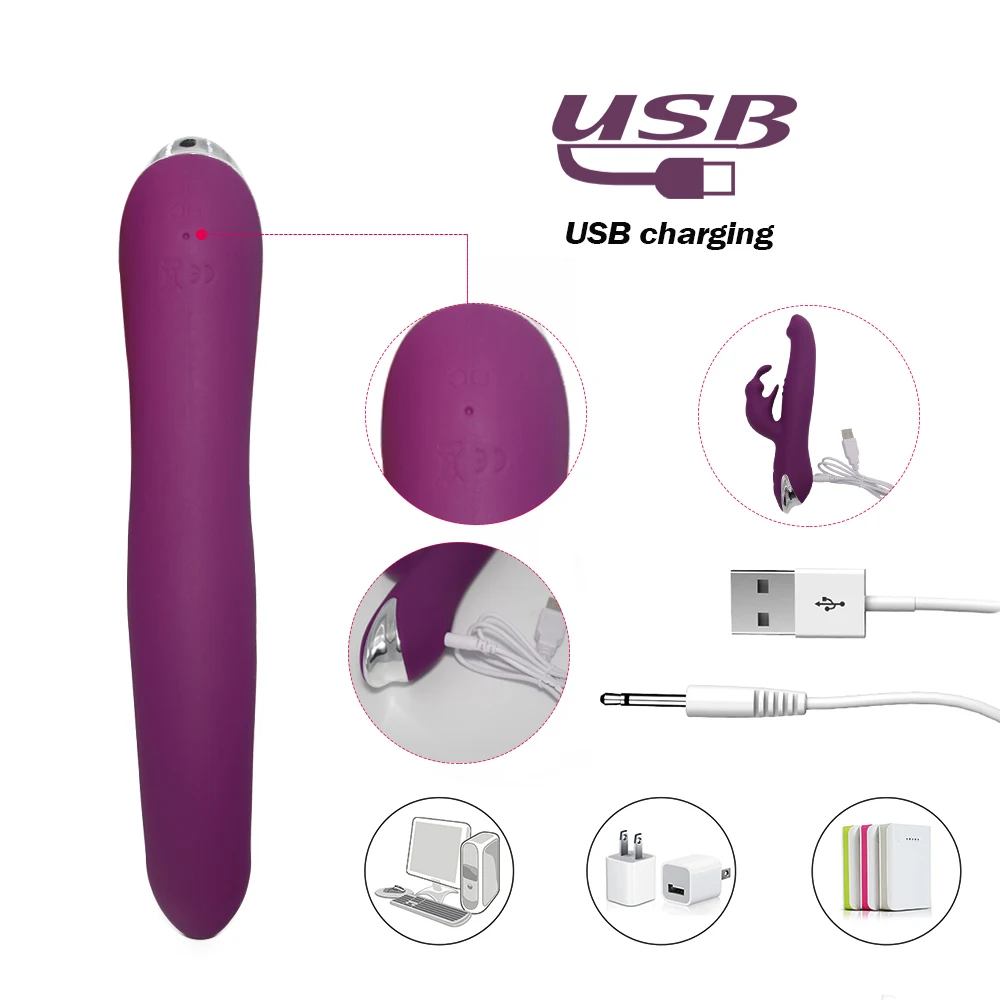 Вращающийся фаллоимитатор вибратор USB Перезаряжаемый G Spot Кролик Стимулятор