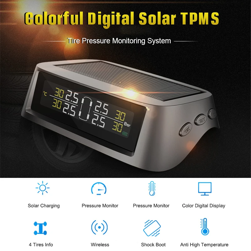 Junsun Солнечный Мощность TPMS шин Давление сигнализации Монитор Системы шок 4