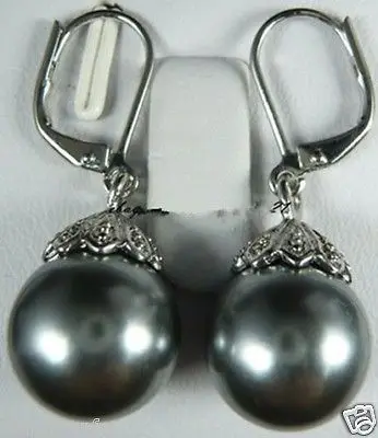 

hot sale Free shipping wholesale >Beautiful 12 mm Black Grey Southsea Shell Pearl Drop Dangle Earrings AAA Grade