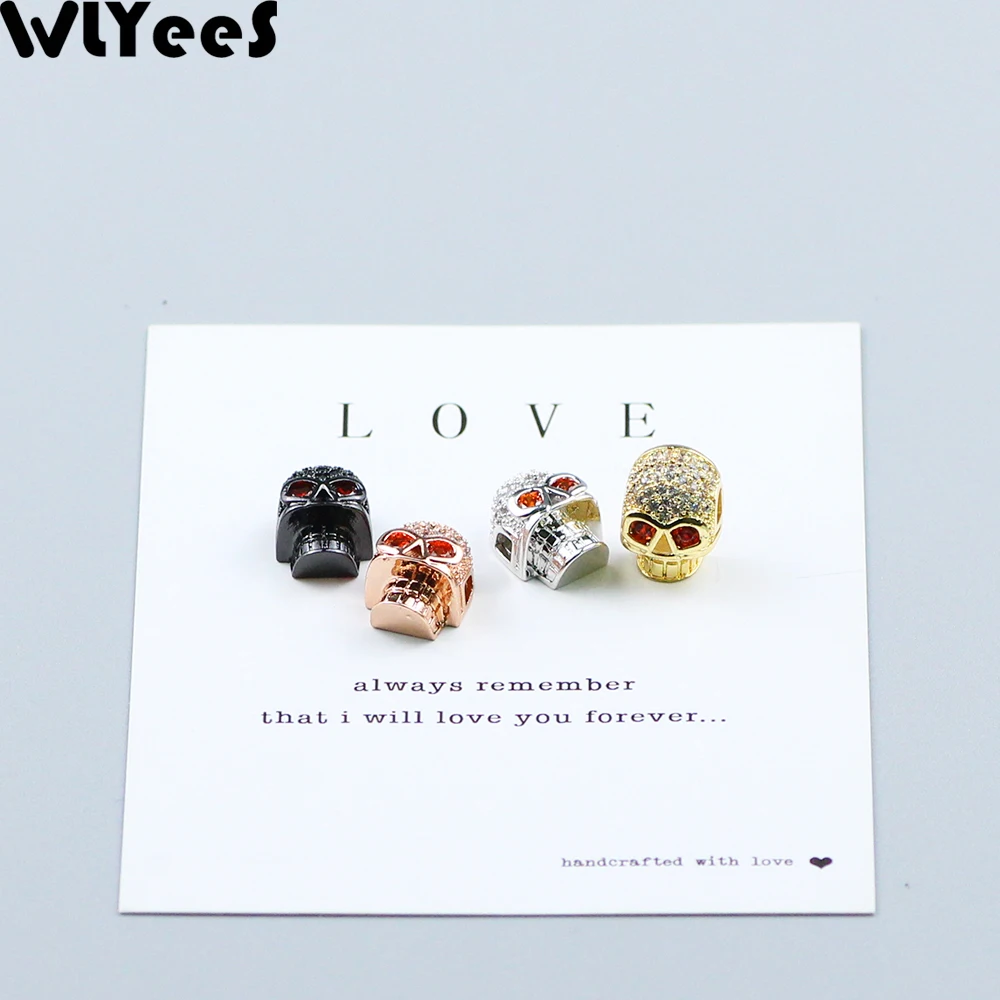 WLYeeS 2 шт. белый циркон череп подвеска медные бусины красные глаза CZ металлические