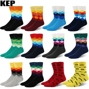 Мужские модные забавные Разноцветные носки из чесаного хлопка, деловые брендовые Разноцветные носки под платье в стиле Харадзюку, носки для свадьбы, подарок, оптовая продажа