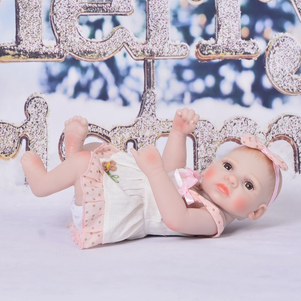 Ручная работа 11 дюймов Peanut Baby Toy полный силиконовый винил Принцесса Мини Reborn девушка кукла одежда розовое платье для детей подарки на день рождения