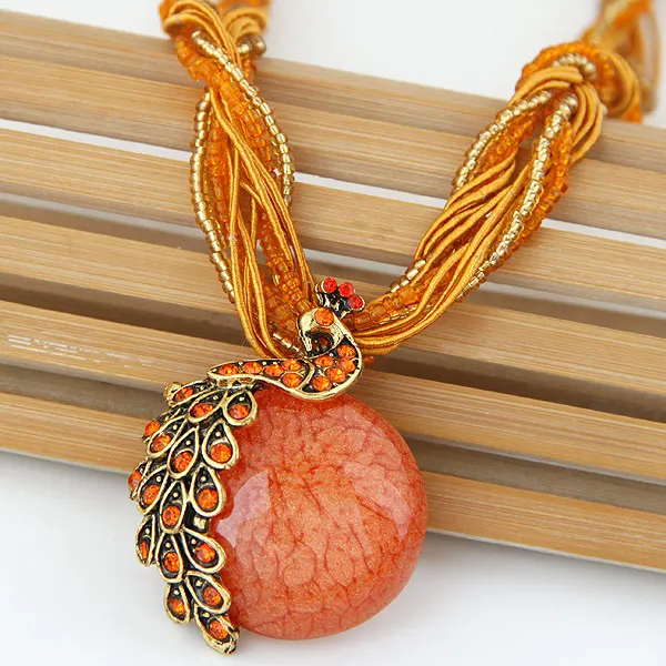 Kymyad Ethnic Jewelry Bohemian Women Beads Natural Stone Peacock Pendant Necklace Bijoux Multilayer Chain Turkish | Украшения и